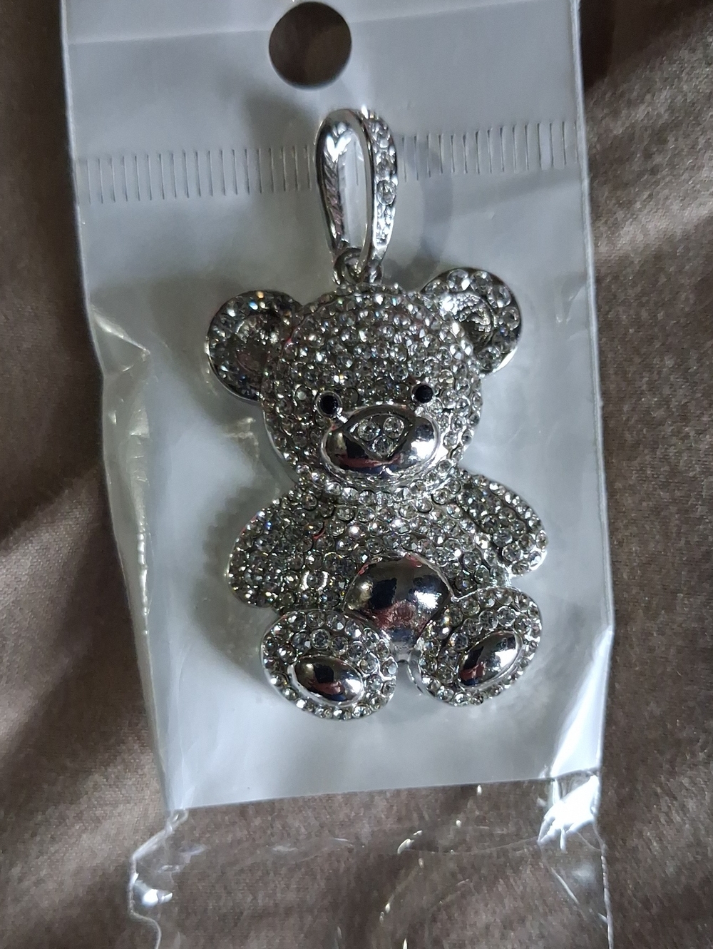Silver Crystal Teddy Bear Charm. NWT